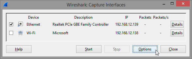 Wireshark capture options screenshot